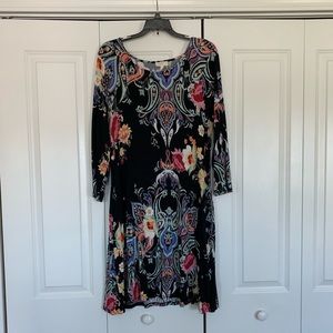 3/4 Sleeve Black Patterned Dress by Cupio XL